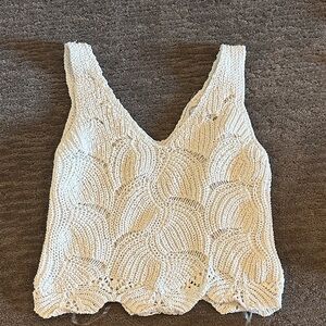 Blue Rain Crochet V-Neck Cream Tank Top